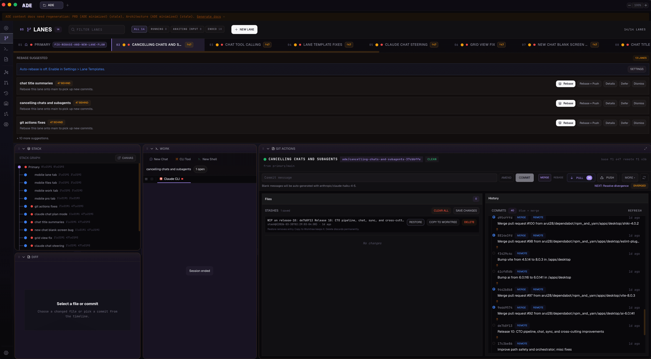 ADE Lanes view — parallel agent management